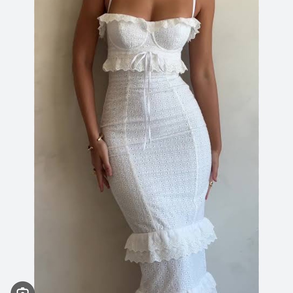 House of CB Eve Ruffle Broderie Anglaise Maxi Dress in White - large